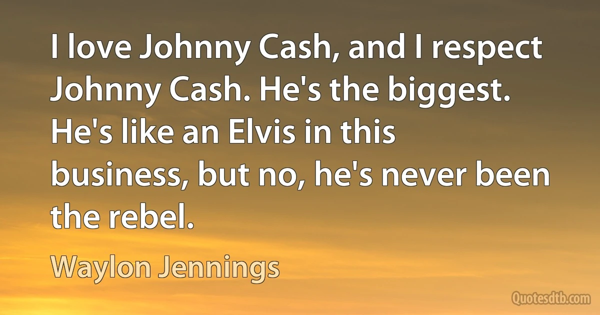 I love Johnny Cash, and I respect Johnny Cash. He's the biggest. He's like an Elvis in this business, but no, he's never been the rebel. (Waylon Jennings)