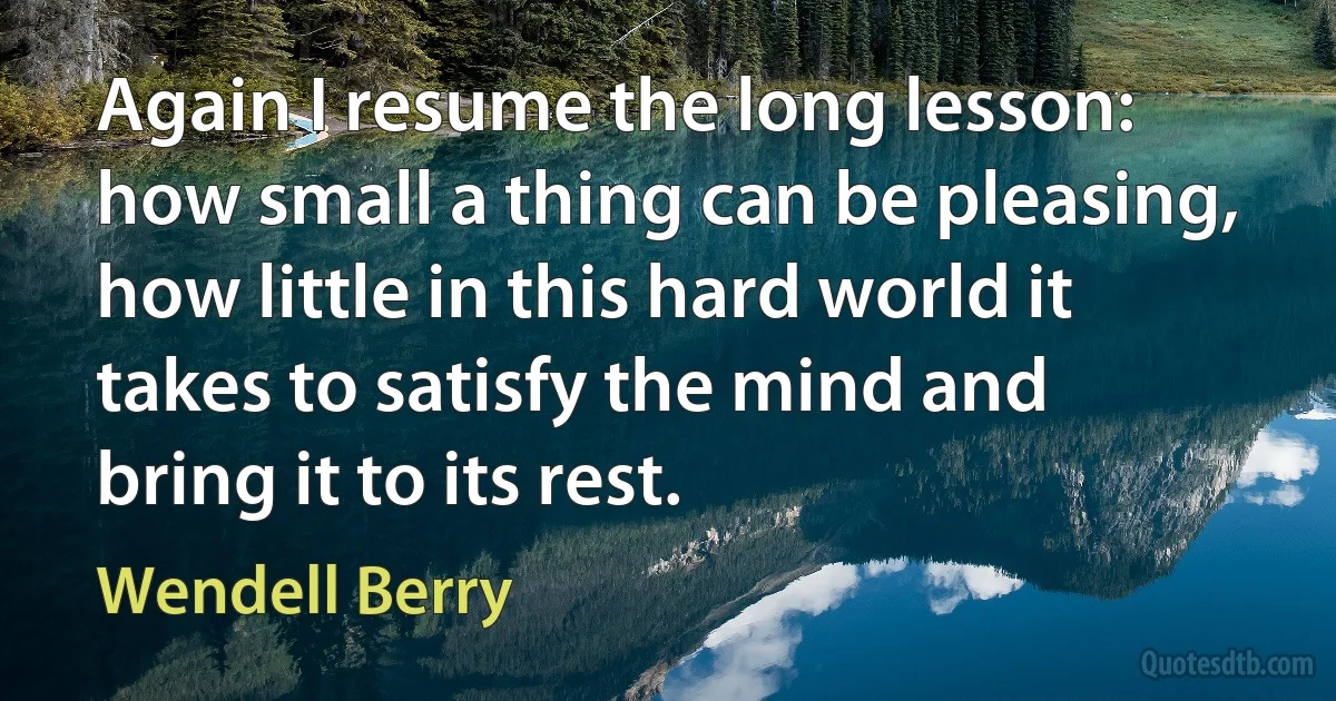 Again I resume the long lesson: how small a thing can be pleasing, how little in this hard world it takes to satisfy the mind and bring it to its rest. (Wendell Berry)