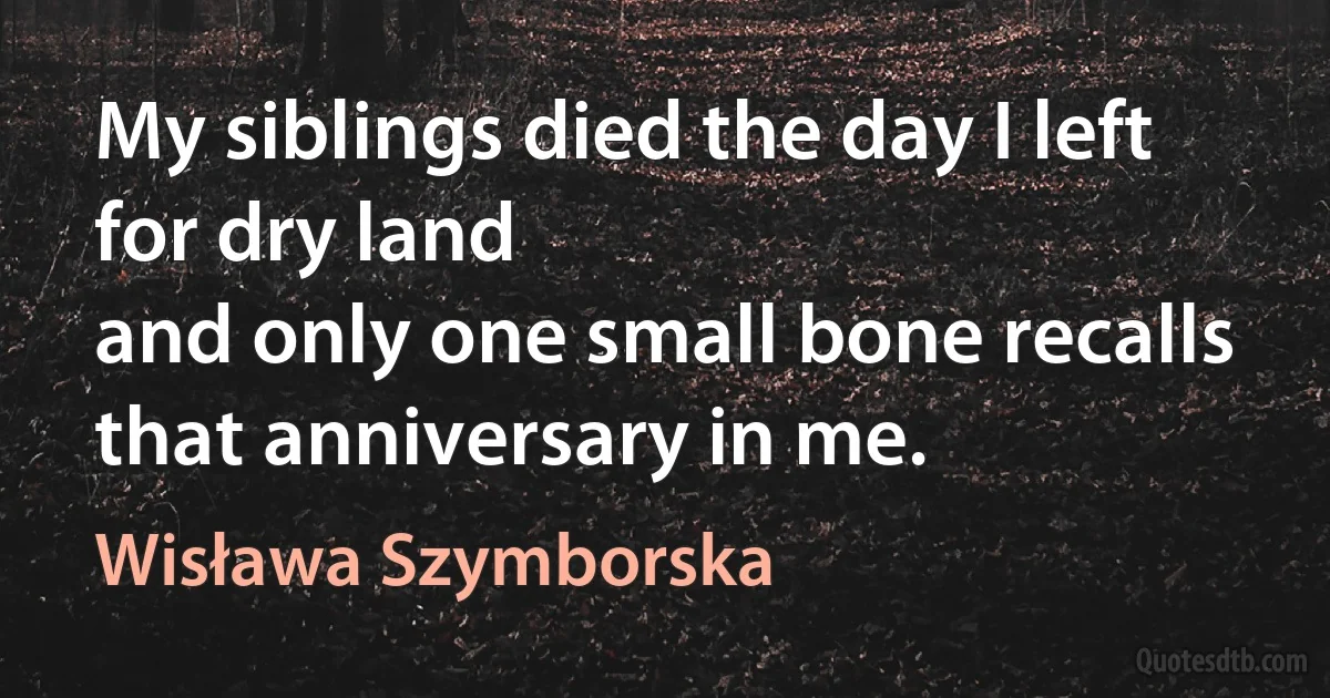 My siblings died the day I left for dry land
and only one small bone recalls that anniversary in me. (Wisława Szymborska)