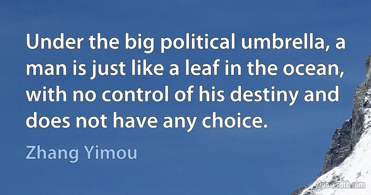 Under the big political umbrella, a man is just like a leaf in the ocean, with no control of his destiny and does not have any choice. (Zhang Yimou)