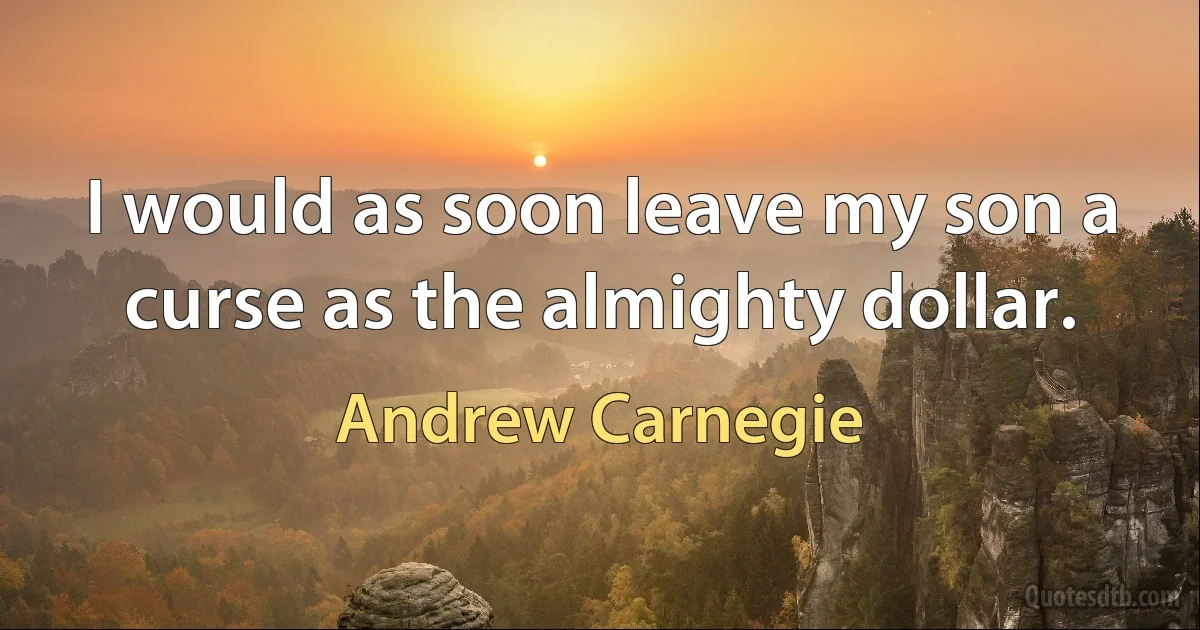 I would as soon leave my son a curse as the almighty dollar. (Andrew Carnegie)