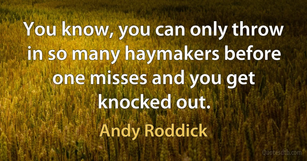 You know, you can only throw in so many haymakers before one misses and you get knocked out. (Andy Roddick)