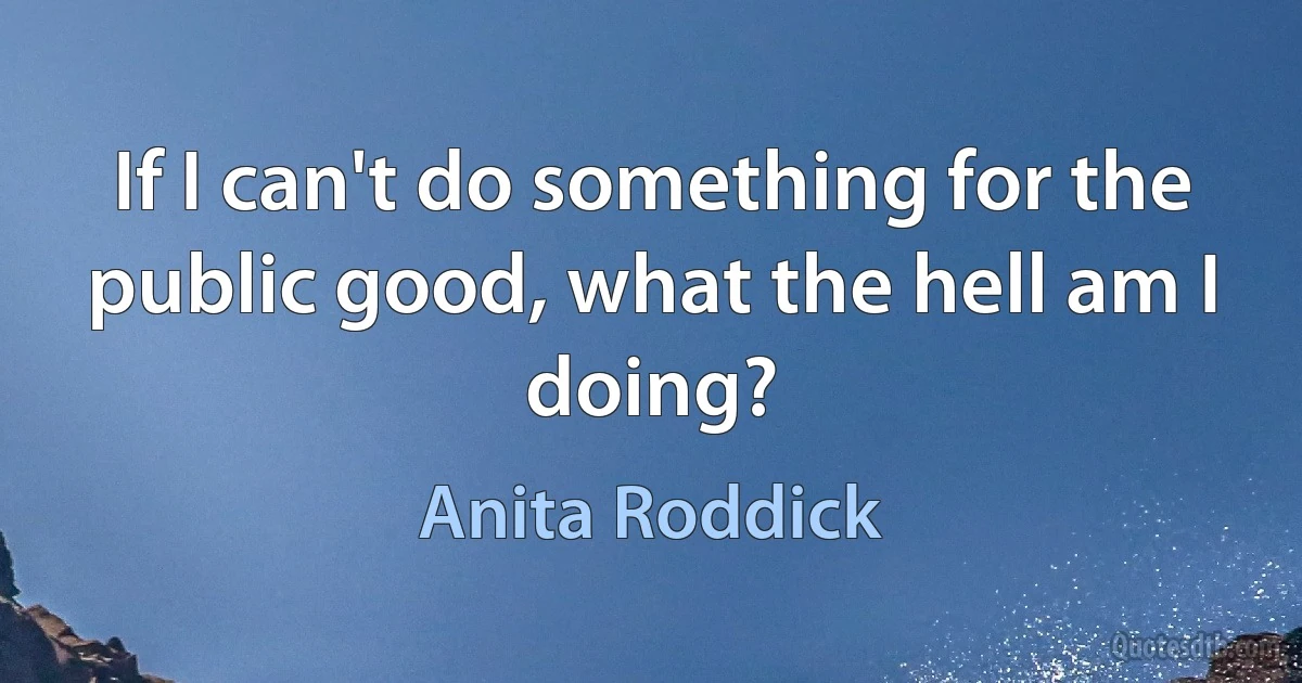 If I can't do something for the public good, what the hell am I doing? (Anita Roddick)