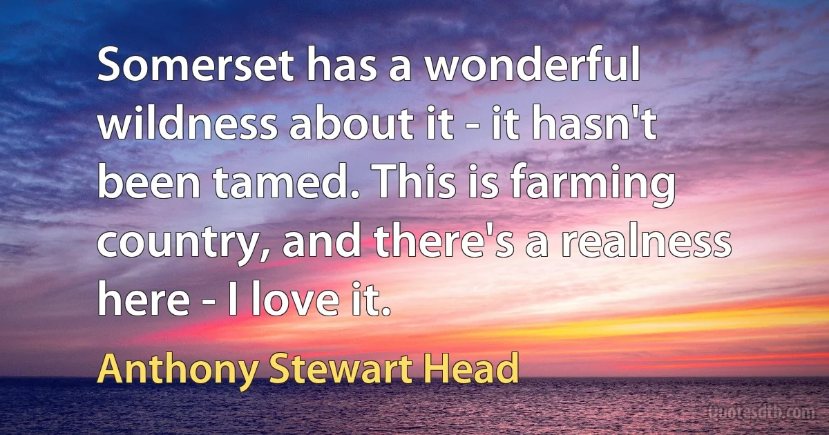 Somerset has a wonderful wildness about it - it hasn't been tamed. This is farming country, and there's a realness here - I love it. (Anthony Stewart Head)