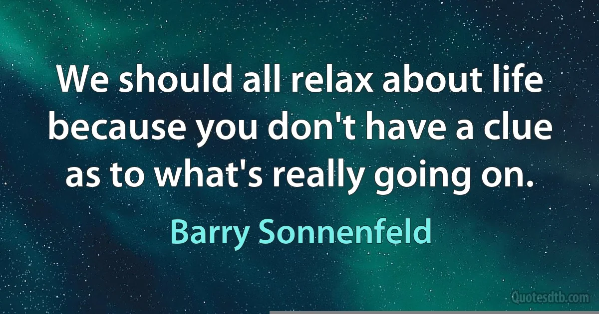 We should all relax about life because you don't have a clue as to what's really going on. (Barry Sonnenfeld)