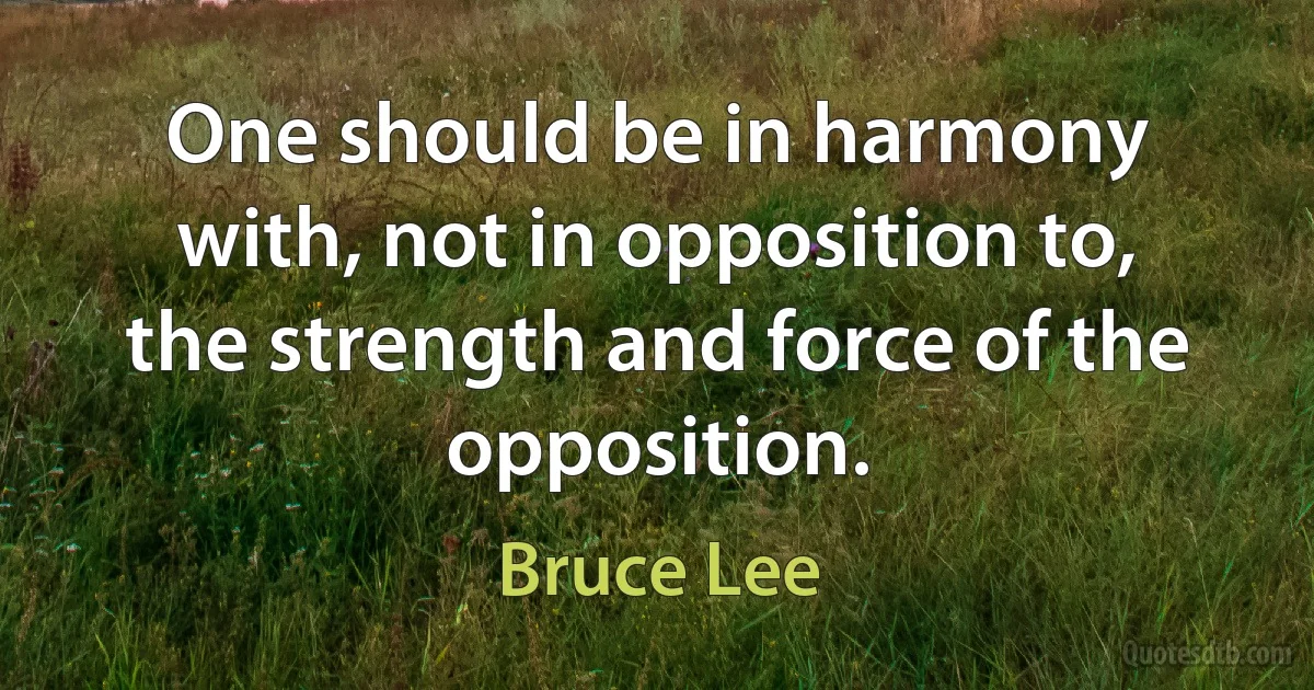 One should be in harmony with, not in opposition to, the strength and force of the opposition. (Bruce Lee)