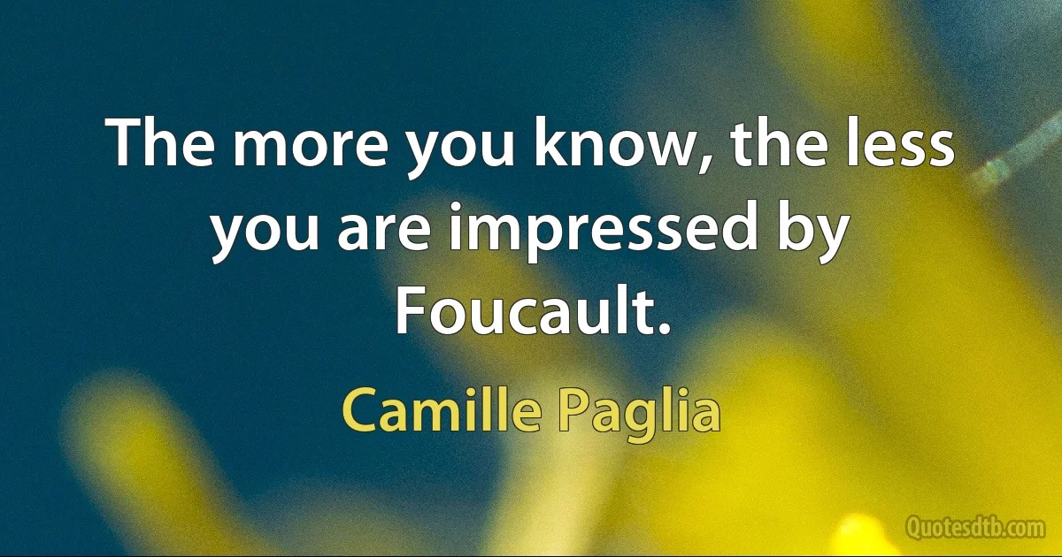 The more you know, the less you are impressed by Foucault. (Camille Paglia)