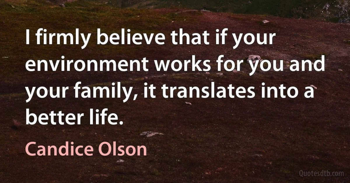 I firmly believe that if your environment works for you and your family, it translates into a better life. (Candice Olson)