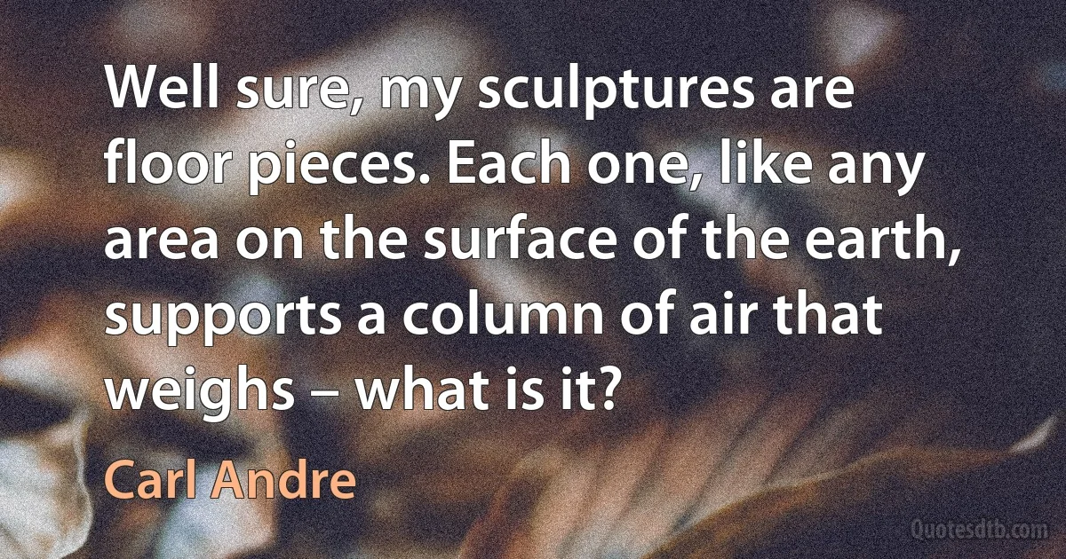 Well sure, my sculptures are floor pieces. Each one, like any area on the surface of the earth, supports a column of air that weighs – what is it? (Carl Andre)