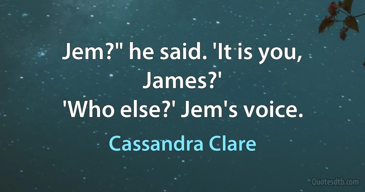 Jem?" he said. 'It is you, James?'
'Who else?' Jem's voice. (Cassandra Clare)