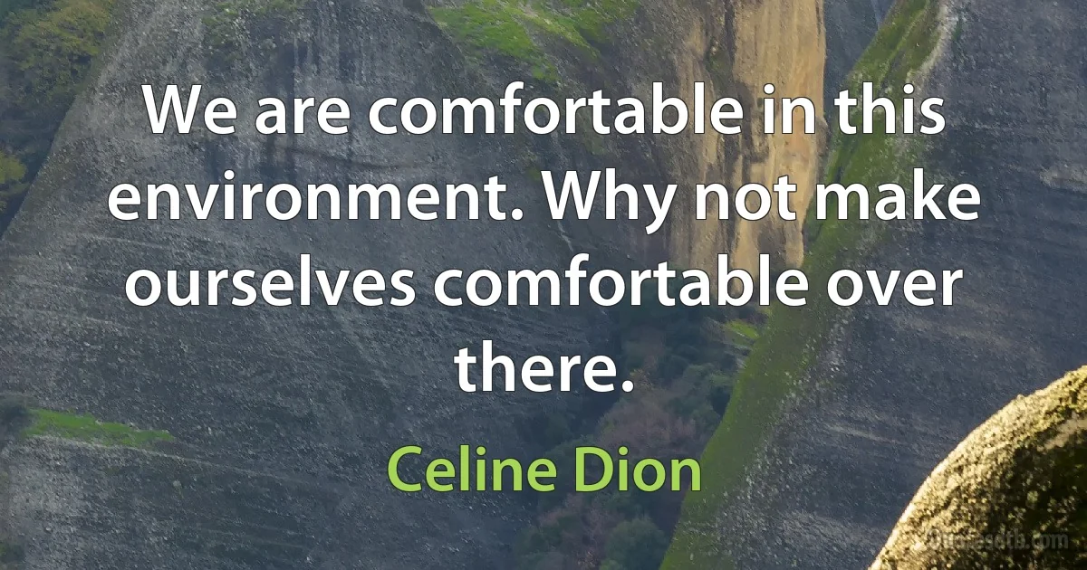 We are comfortable in this environment. Why not make ourselves comfortable over there. (Celine Dion)