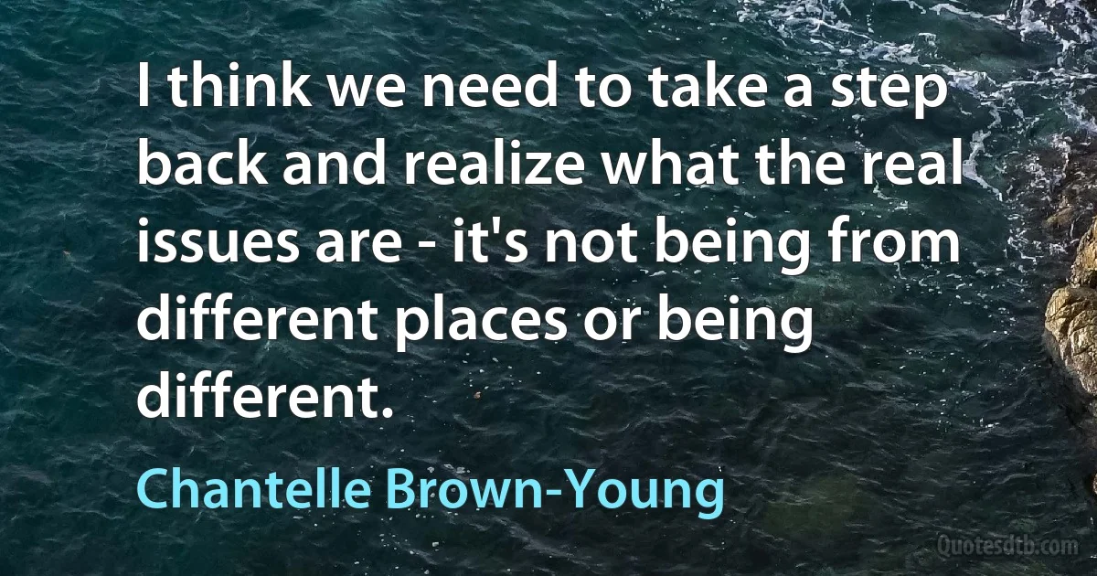 I think we need to take a step back and realize what the real issues are - it's not being from different places or being different. (Chantelle Brown-Young)