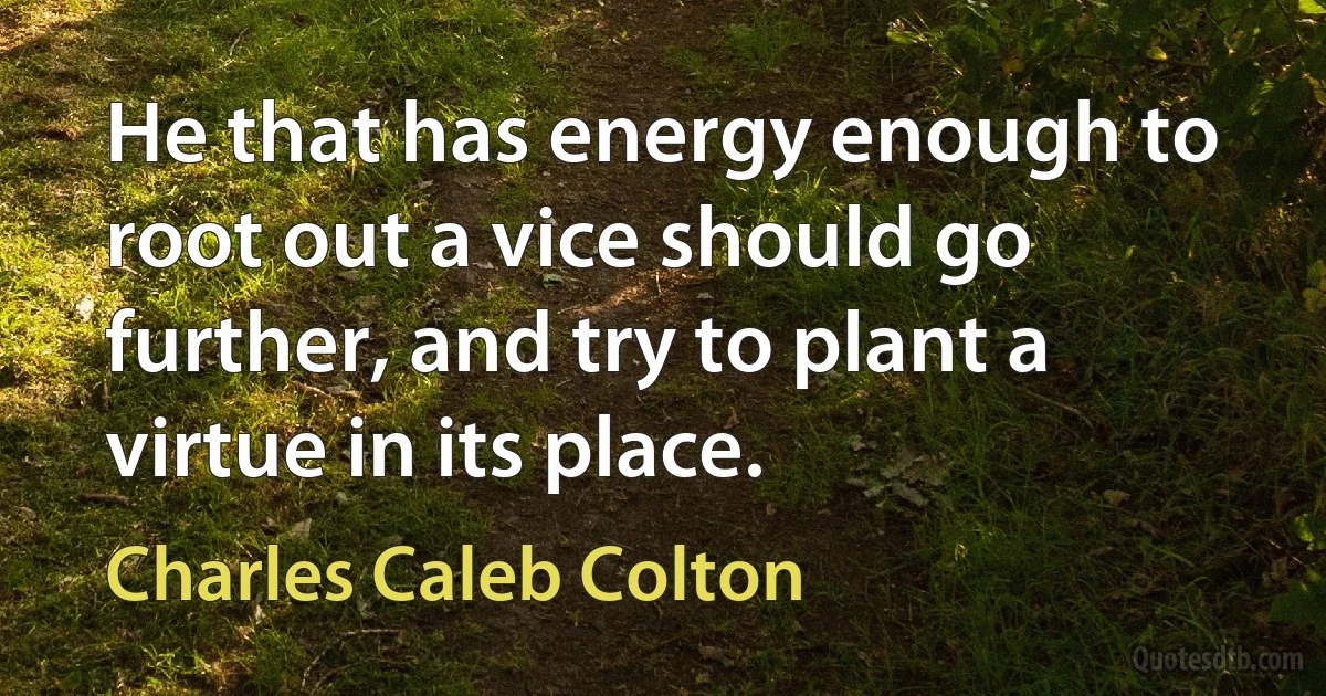 He that has energy enough to root out a vice should go further, and try to plant a virtue in its place. (Charles Caleb Colton)