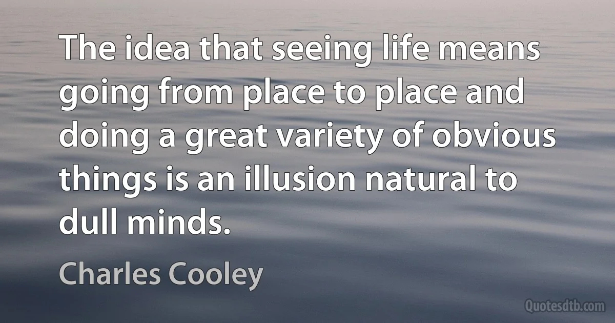 The idea that seeing life means going from place to place and doing a great variety of obvious things is an illusion natural to dull minds. (Charles Cooley)