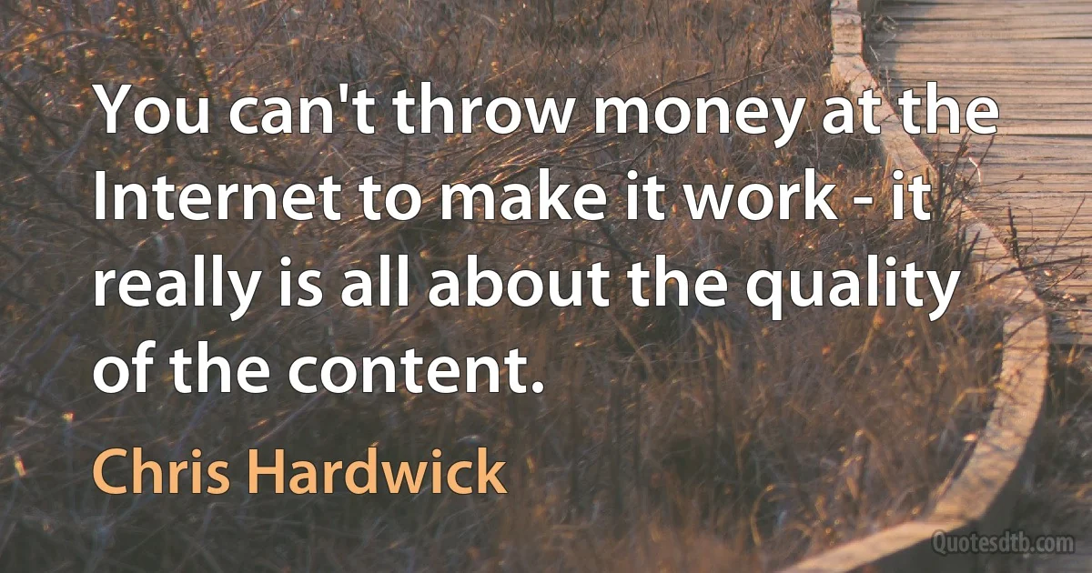 You can't throw money at the Internet to make it work - it really is all about the quality of the content. (Chris Hardwick)