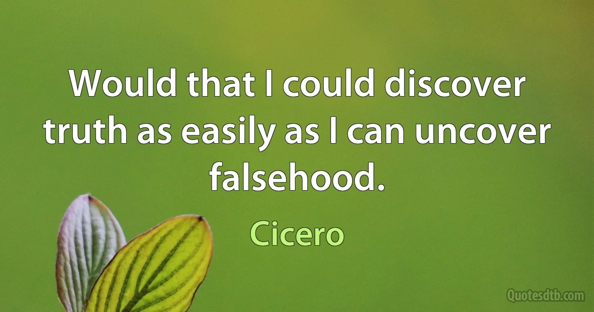 Would that I could discover truth as easily as I can uncover falsehood. (Cicero)