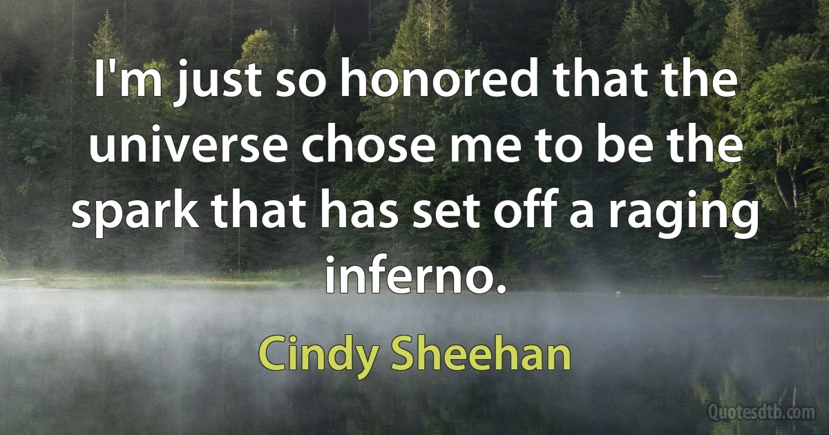 I'm just so honored that the universe chose me to be the spark that has set off a raging inferno. (Cindy Sheehan)