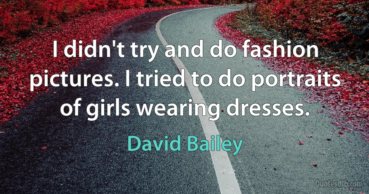 I didn't try and do fashion pictures. I tried to do portraits of girls wearing dresses. (David Bailey)