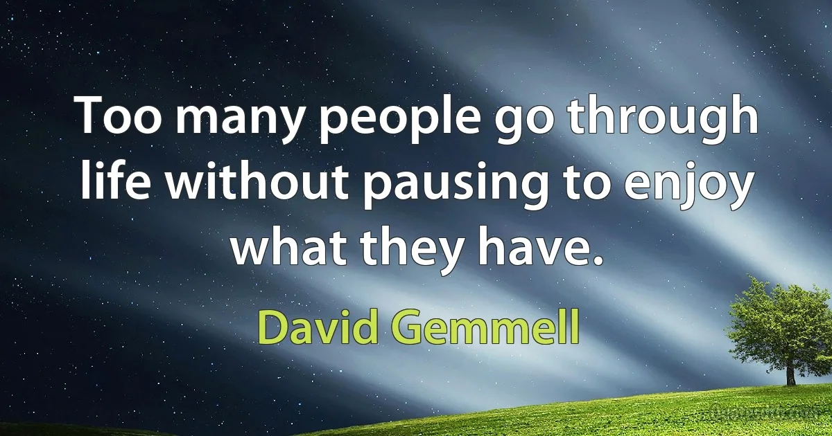 Too many people go through life without pausing to enjoy what they have. (David Gemmell)