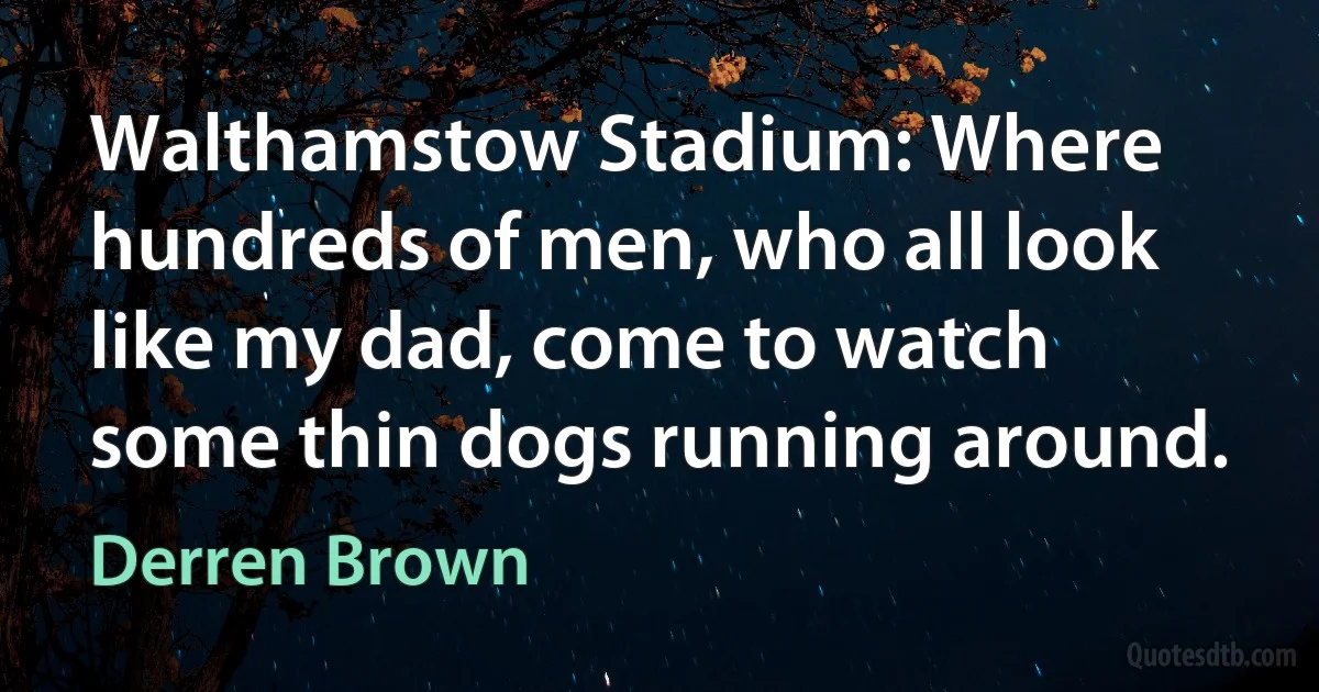 Walthamstow Stadium: Where hundreds of men, who all look like my dad, come to watch some thin dogs running around. (Derren Brown)