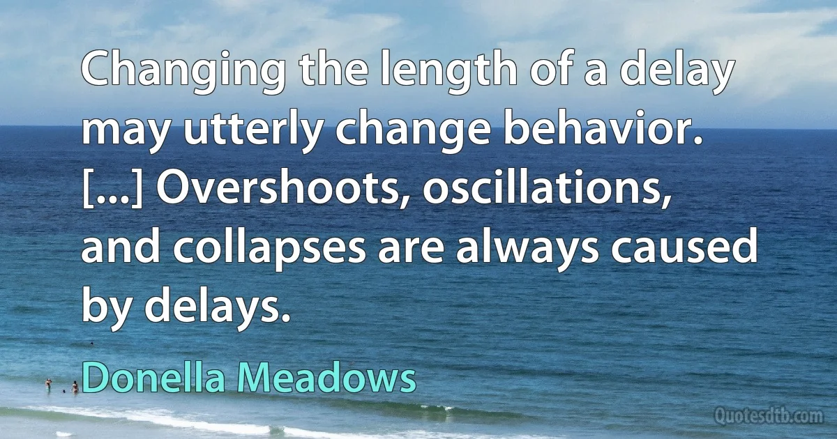 Changing the length of a delay may utterly change behavior. [...] Overshoots, oscillations, and collapses are always caused by delays. (Donella Meadows)