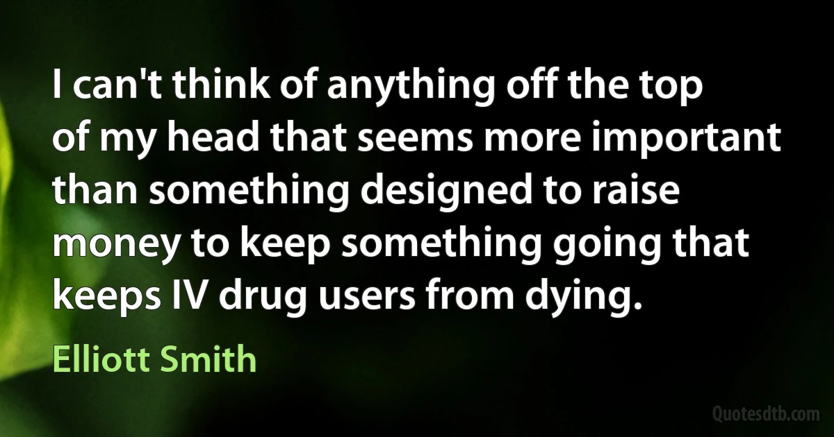 I can't think of anything off the top of my head that seems more important than something designed to raise money to keep something going that keeps IV drug users from dying. (Elliott Smith)