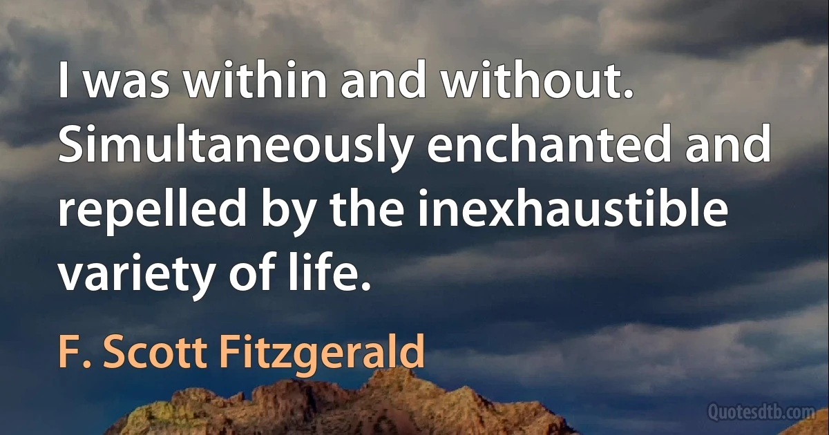 I was within and without. Simultaneously enchanted and repelled by the inexhaustible variety of life. (F. Scott Fitzgerald)