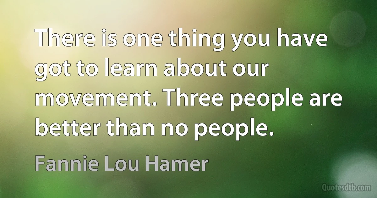 There is one thing you have got to learn about our movement. Three people are better than no people. (Fannie Lou Hamer)