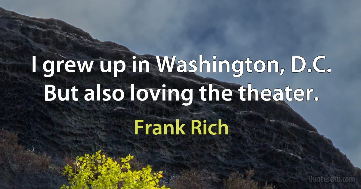 I grew up in Washington, D.C. But also loving the theater. (Frank Rich)