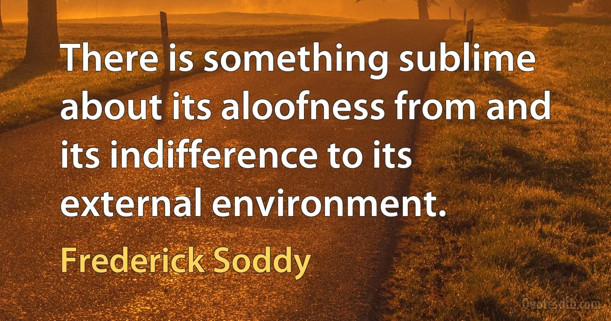 There is something sublime about its aloofness from and its indifference to its external environment. (Frederick Soddy)