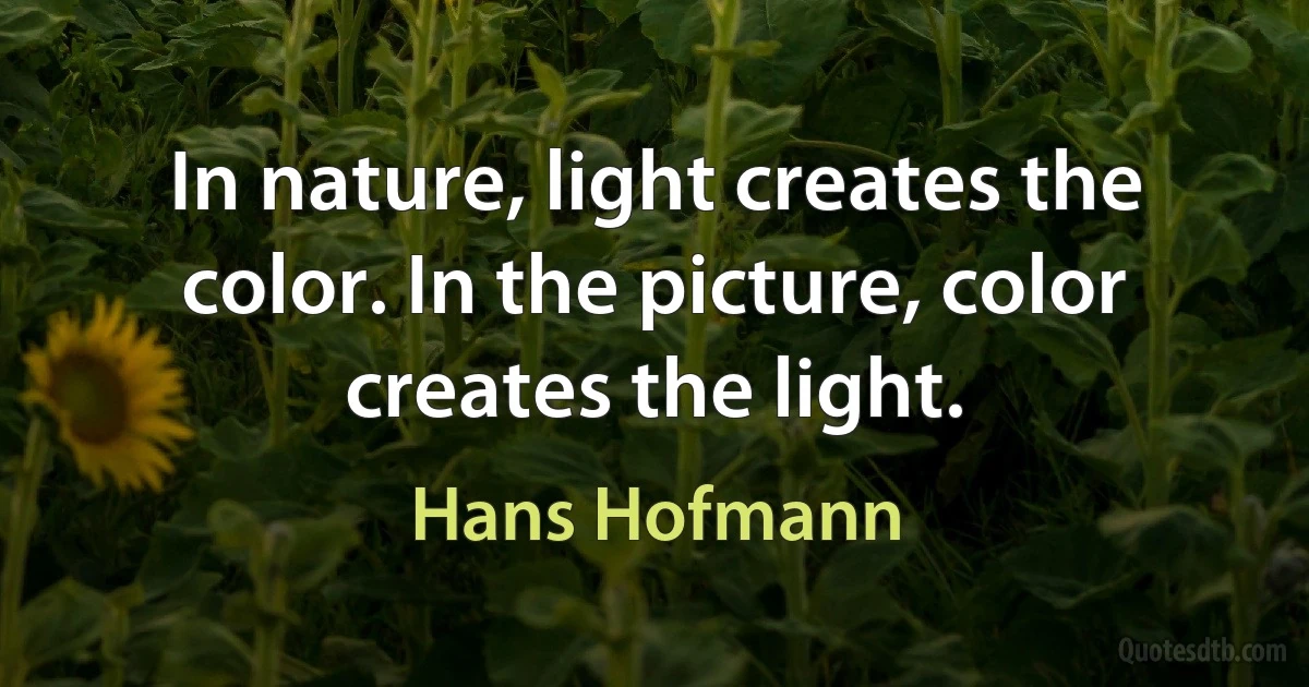 In nature, light creates the color. In the picture, color creates the light. (Hans Hofmann)