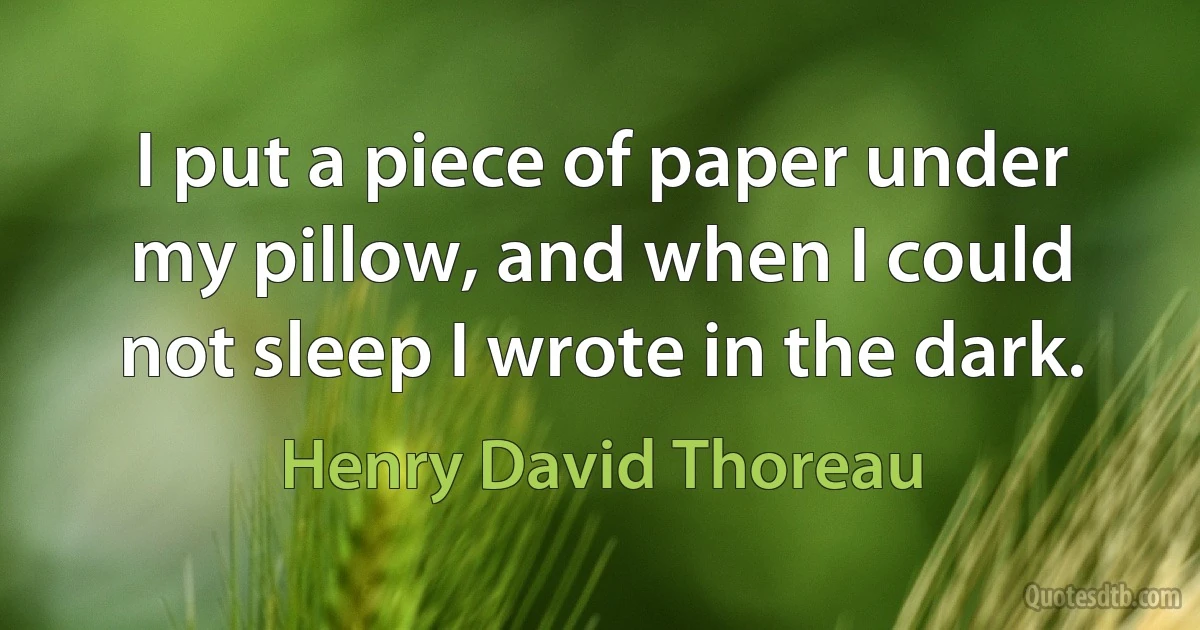 I put a piece of paper under my pillow, and when I could not sleep I wrote in the dark. (Henry David Thoreau)