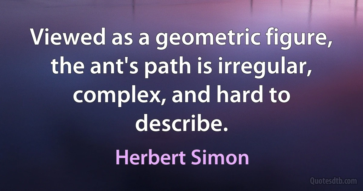 Viewed as a geometric figure, the ant's path is irregular, complex, and hard to describe. (Herbert Simon)