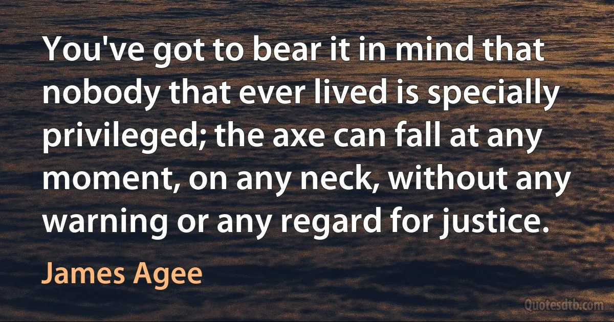 You've got to bear it in mind that nobody that ever lived is specially privileged; the axe can fall at any moment, on any neck, without any warning or any regard for justice. (James Agee)