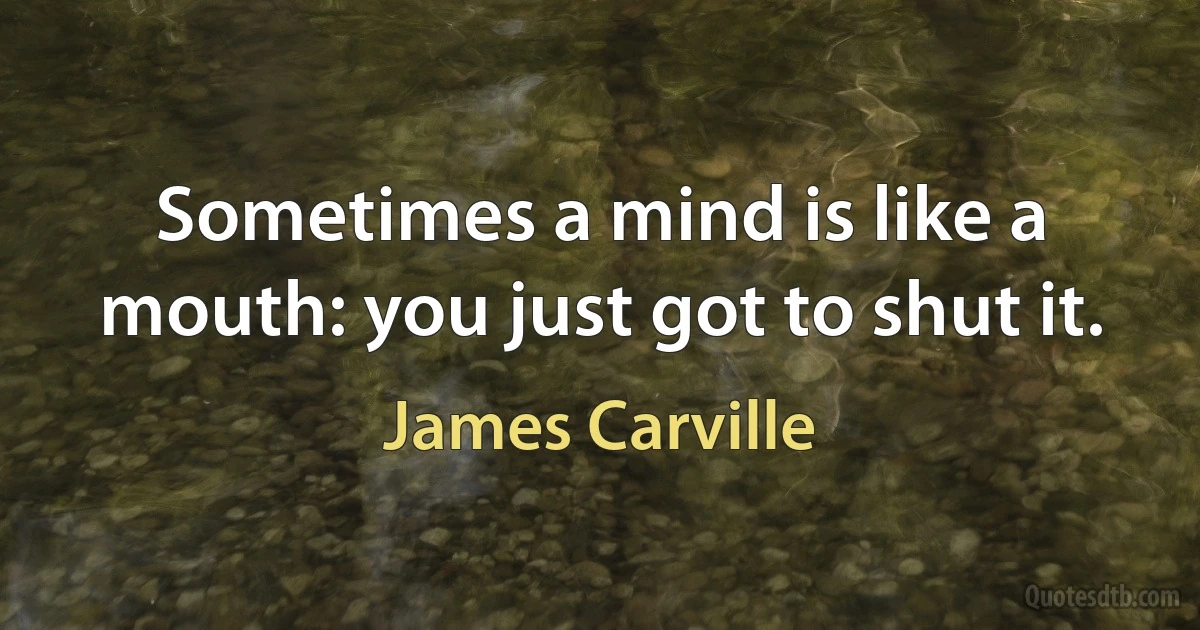 Sometimes a mind is like a mouth: you just got to shut it. (James Carville)