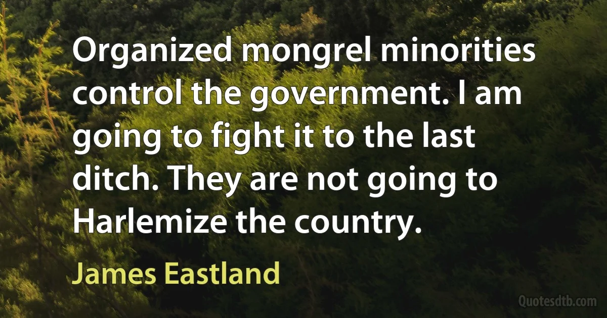 Organized mongrel minorities control the government. I am going to fight it to the last ditch. They are not going to Harlemize the country. (James Eastland)