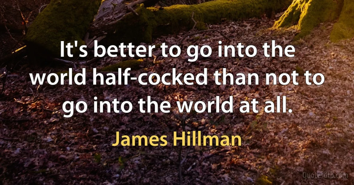 It's better to go into the world half-cocked than not to go into the world at all. (James Hillman)