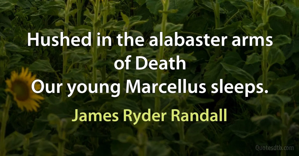 Hushed in the alabaster arms of Death
Our young Marcellus sleeps. (James Ryder Randall)