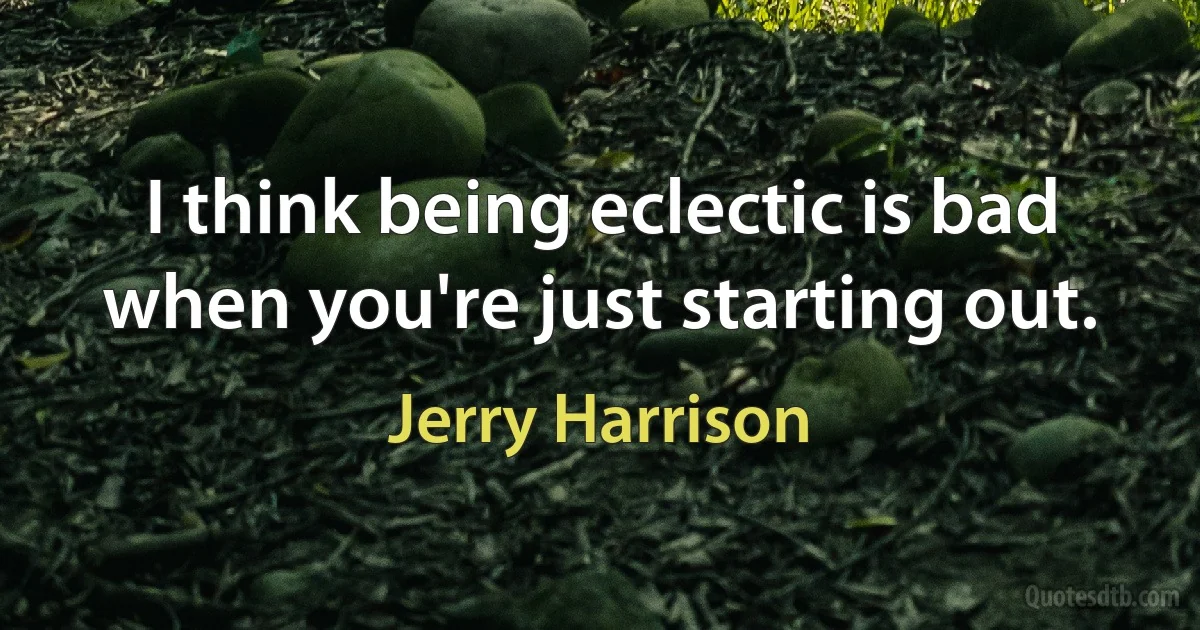 I think being eclectic is bad when you're just starting out. (Jerry Harrison)