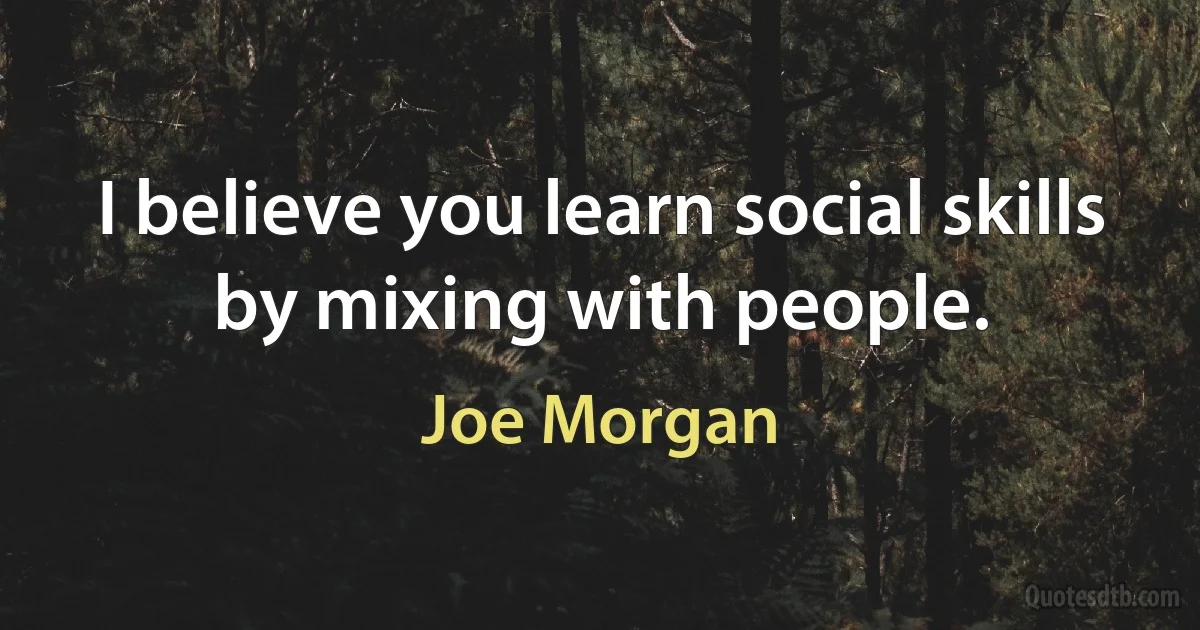 I believe you learn social skills by mixing with people. (Joe Morgan)