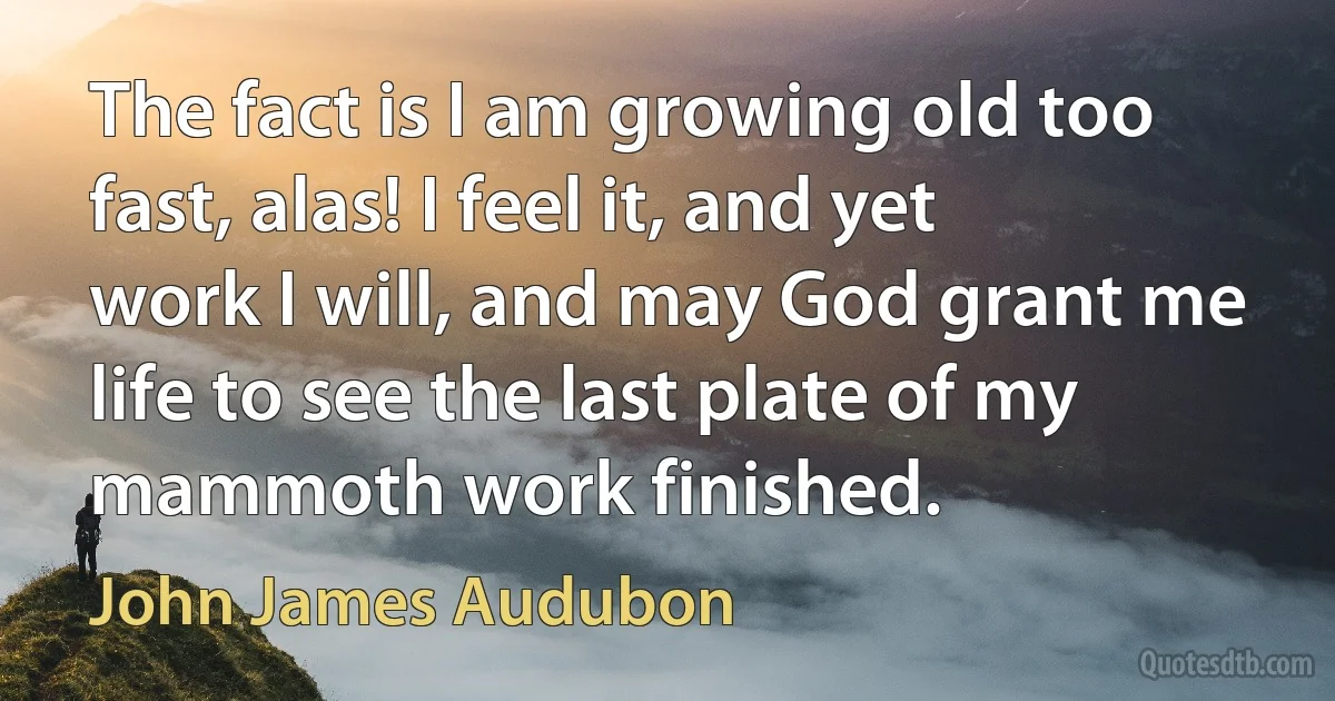 The fact is I am growing old too fast, alas! I feel it, and yet work I will, and may God grant me life to see the last plate of my mammoth work finished. (John James Audubon)