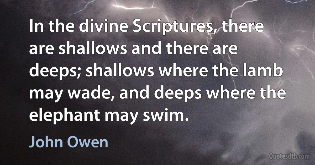 In the divine Scriptures, there are shallows and there are deeps; shallows where the lamb may wade, and deeps where the elephant may swim. (John Owen)