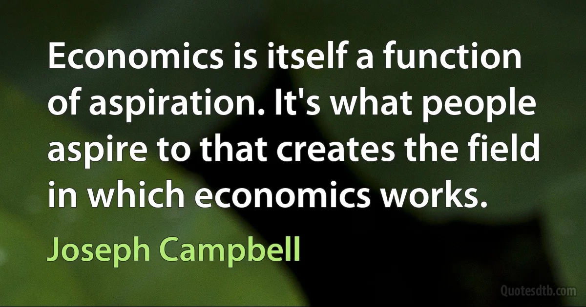 Economics is itself a function of aspiration. It's what people aspire to that creates the field in which economics works. (Joseph Campbell)