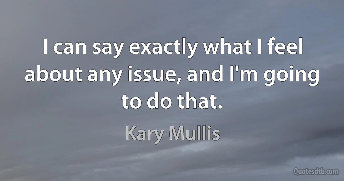 I can say exactly what I feel about any issue, and I'm going to do that. (Kary Mullis)