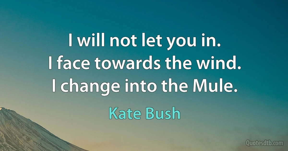 I will not let you in.
I face towards the wind.
I change into the Mule. (Kate Bush)