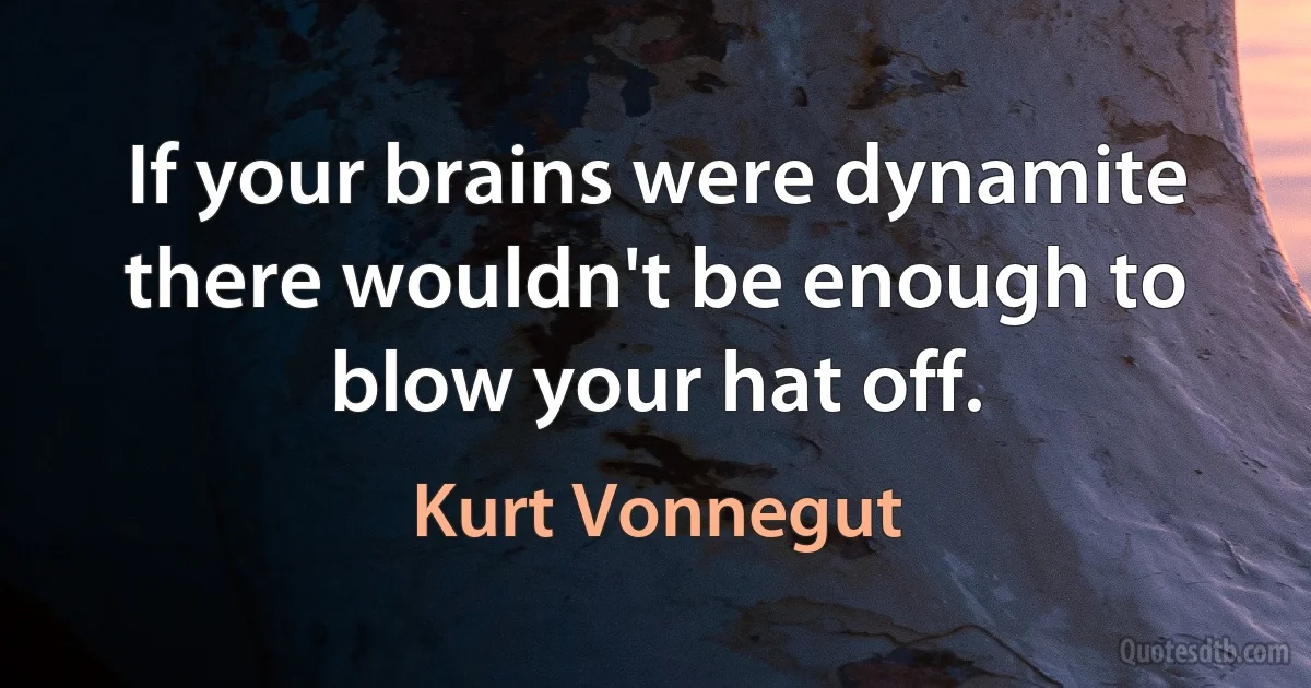 If your brains were dynamite there wouldn't be enough to blow your hat off. (Kurt Vonnegut)