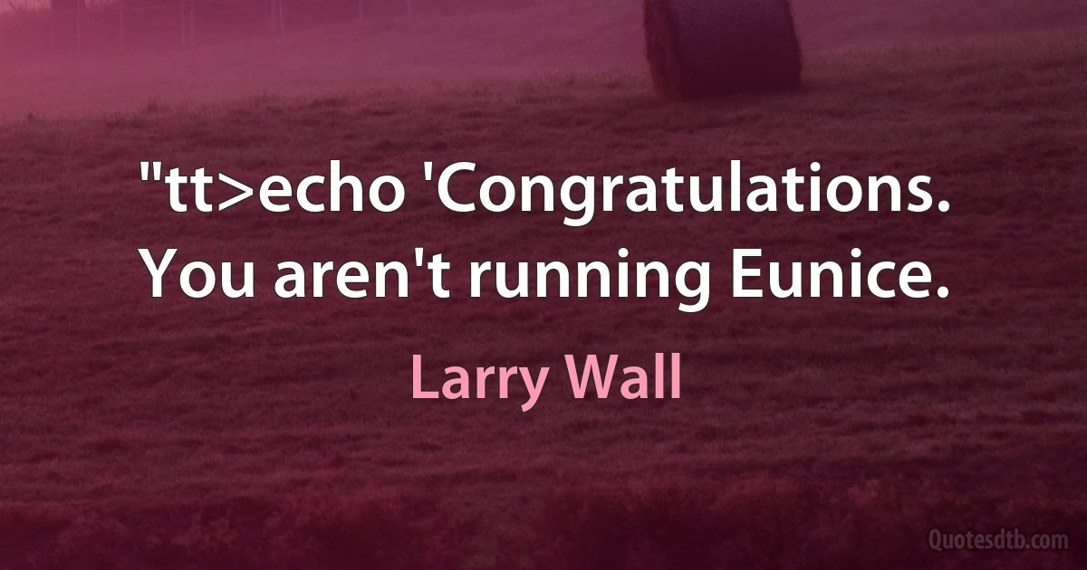 "tt>echo 'Congratulations. You aren't running Eunice. (Larry Wall)