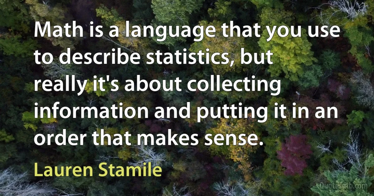 Math is a language that you use to describe statistics, but really it's about collecting information and putting it in an order that makes sense. (Lauren Stamile)