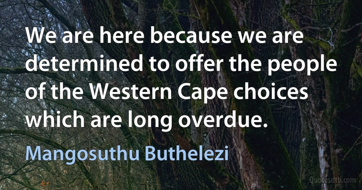 We are here because we are determined to offer the people of the Western Cape choices which are long overdue. (Mangosuthu Buthelezi)