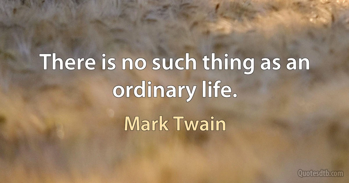 There is no such thing as an ordinary life. (Mark Twain)